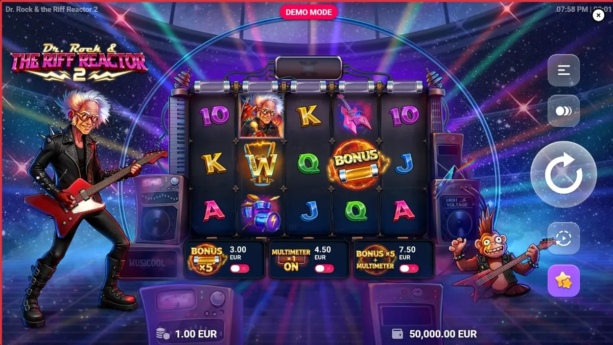 Dr. Rock & the Riff Reactor 2 slot game interface